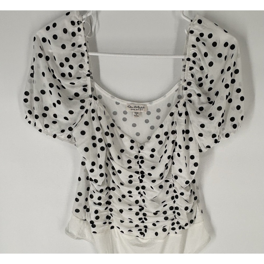 Miss Selfridge Polka Dot Sheer Puff‎ Sleeve Ruched Sweetheart Bodysuit Sz 12